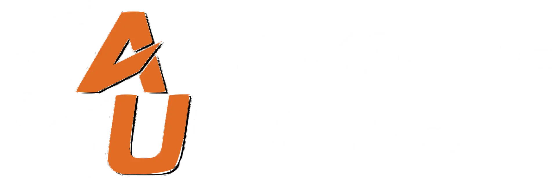 Automotive Upfitters logo, white text with orange AU on black background